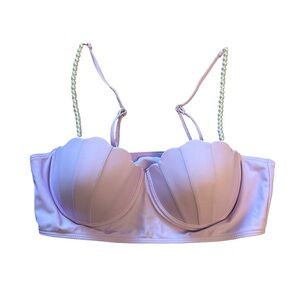 Chic Shell Design Swim Bra in Lavender. Pearl straps.